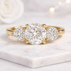 Round Cut Lab Grown Diamond Hidden Halo Three Stone Engagement Ring