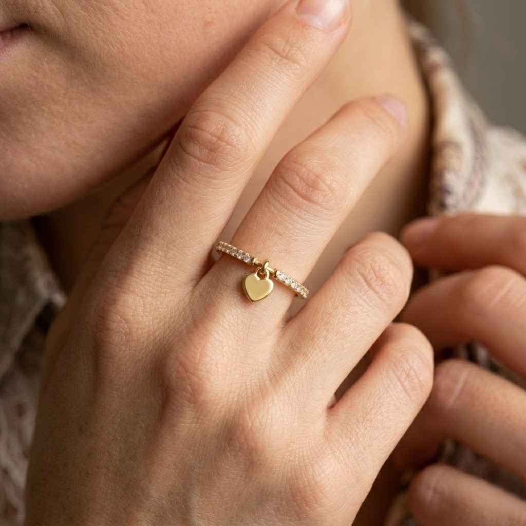 tiny ring fashion jewelry everyday jewelry slim band gold ring crystal ring small heart ring romantic jewelry trendy jewelry polished ring sparkle ring delicate jewelry luxury ring