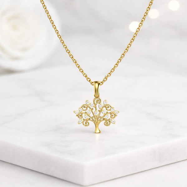 tree of life necklace gold chain necklace tree charm necklace floral tree necklace sparkly necklace zircon necklace women pendant
