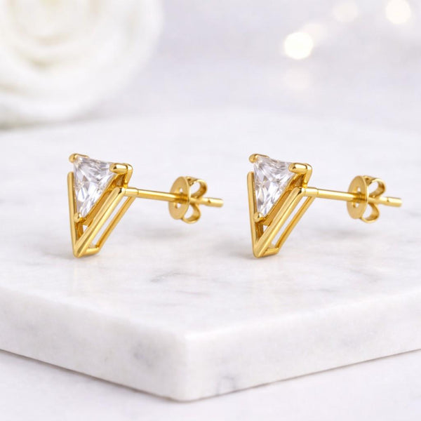 triangle gemstone earrings inverted triangle earrings zircon earrings gold triangle studs geometric jewelry designer earrings