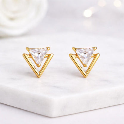 triangle stud earrings geometric earrings gold stud earrings lab grown earrings crystal stud earrings open triangle earrings