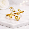 Round Cut Lab Grown Diamond Nature Inspired Leaf and Flower Ring