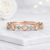 Round Cut Turquoise and Diamond Stackable Ring in 14K Rose Gold