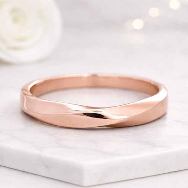 twist ring wedding band rose gold ring plain band minimalist ring stacking ring slim band polished ring comfort fit ring