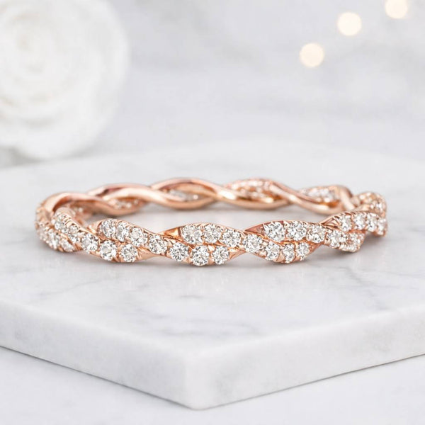 twisted ring eternity band infinity ring pave ring diamond band stackable ring thin ring slim band rope ring