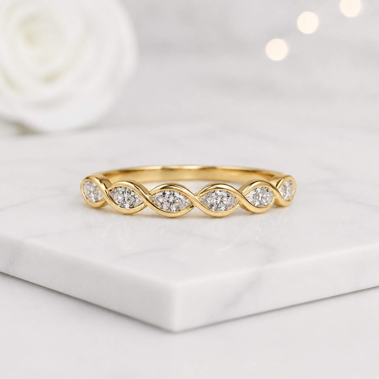 twisted ring infinity ring wave ring curved band open weave band marquise bezel ring diamond band stacking ring thin ring slim band elegant ring