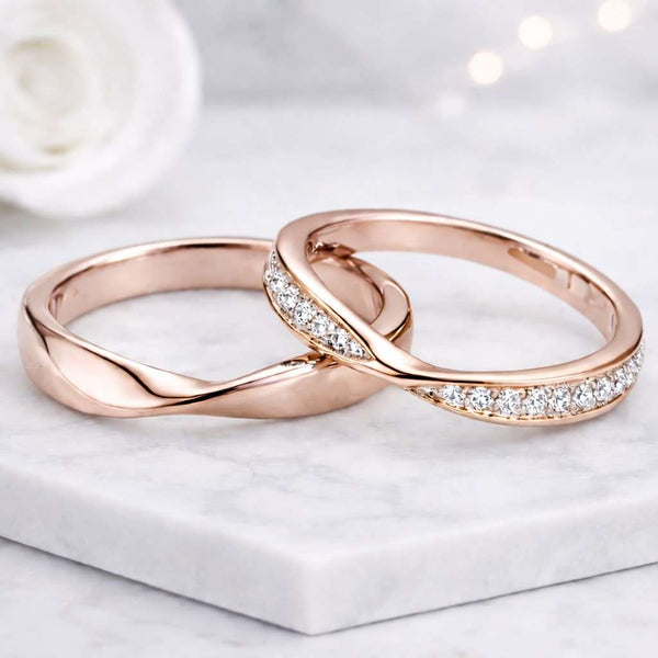 twisted wedding band matching couple rings curved wedding band his and hers ring round cut ring lab grown diamond ring