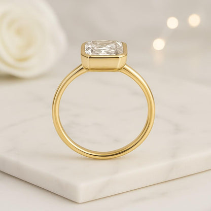 unique ring artisan ring comfort fit ring slim band ring bezel setting radiant cut ring clear stone ring sparkle ring luxury gift timeless ring feminine ring