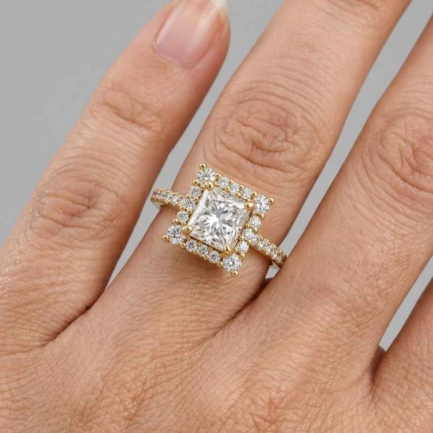 unique ring square stone ring halo setting pave setting delicate band polished ring luxury gift ring trend ring sparkle ring shiny ring anniversary ring romantic ring wedding jewelry special ring