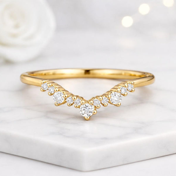 v ring chevron ring curved ring wishbone ring stacking ring diamond band curved band contour ring nesting ring