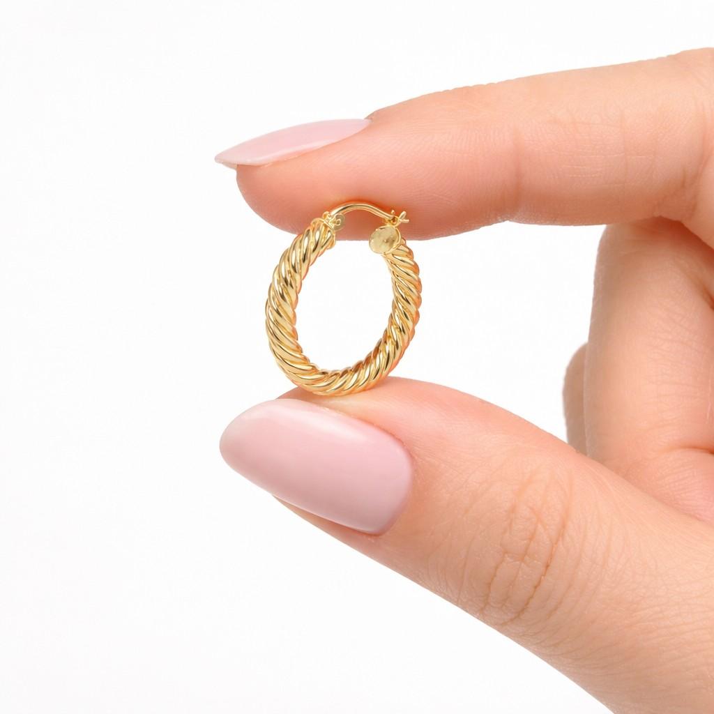weekend jewelry stackable hoops ear accessory yellow tone earrings twisted design earrings rope texture earrings high polish earrings