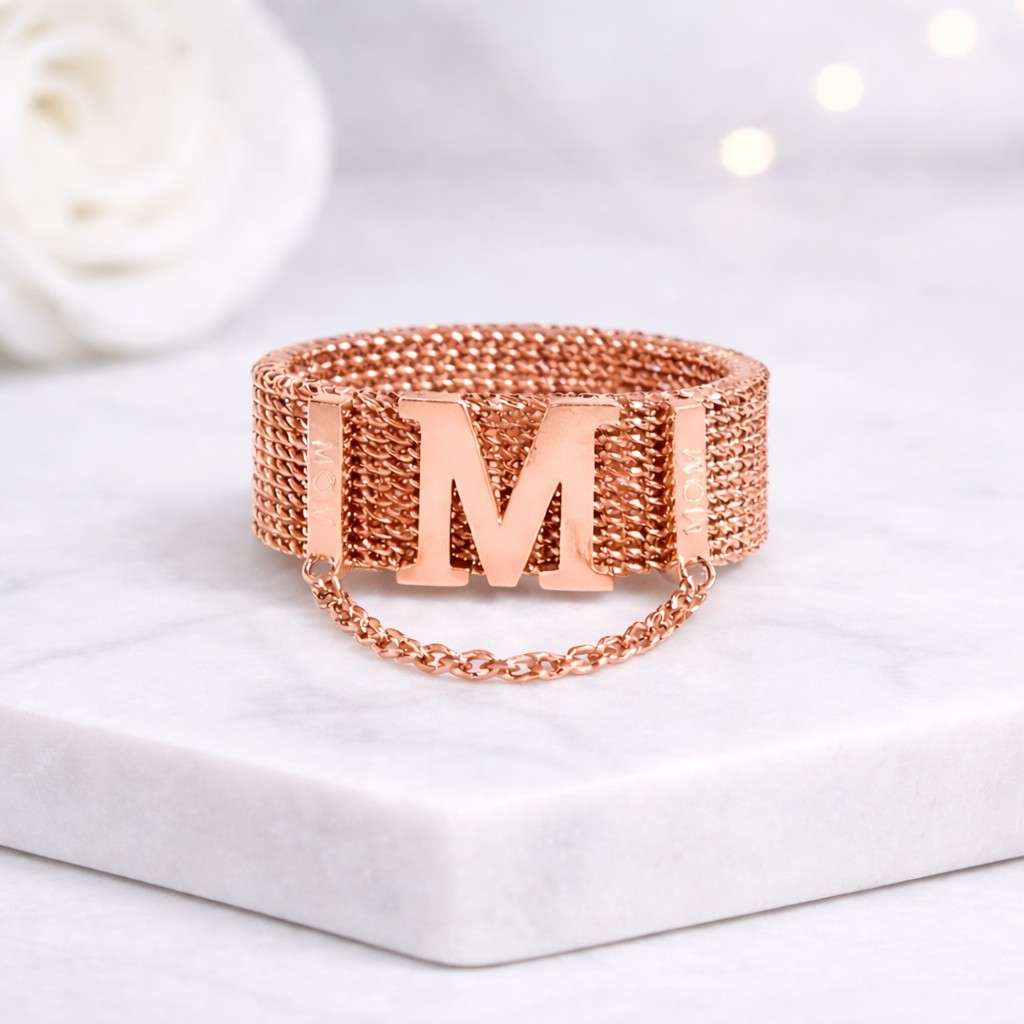 white metal ring precious metal ring silver fashion ring platinum fashion ring silver monogram ring silver letter ring silver statement ring