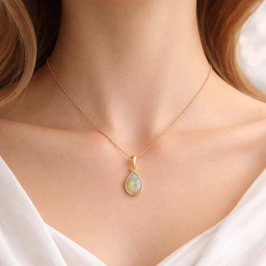 white opal pendant natural look pendant pear shape pendant teardrop charm gold charm opal charm delicate pendant simple pendant