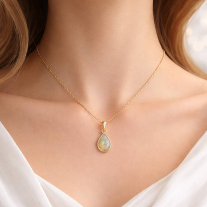 white opal pendant natural look pendant pear shape pendant teardrop charm gold charm opal charm delicate pendant simple pendant