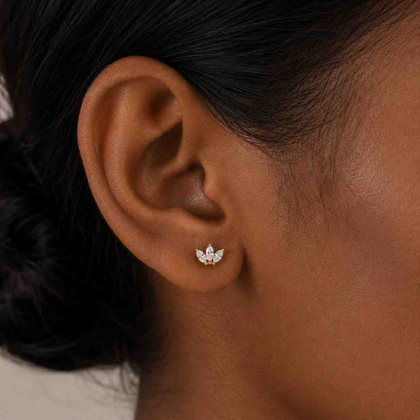 women earrings dainty earrings minimalist earrings floral earrings crown earrings lotus jewelry ear studs flat earrings cute earrings small earrings