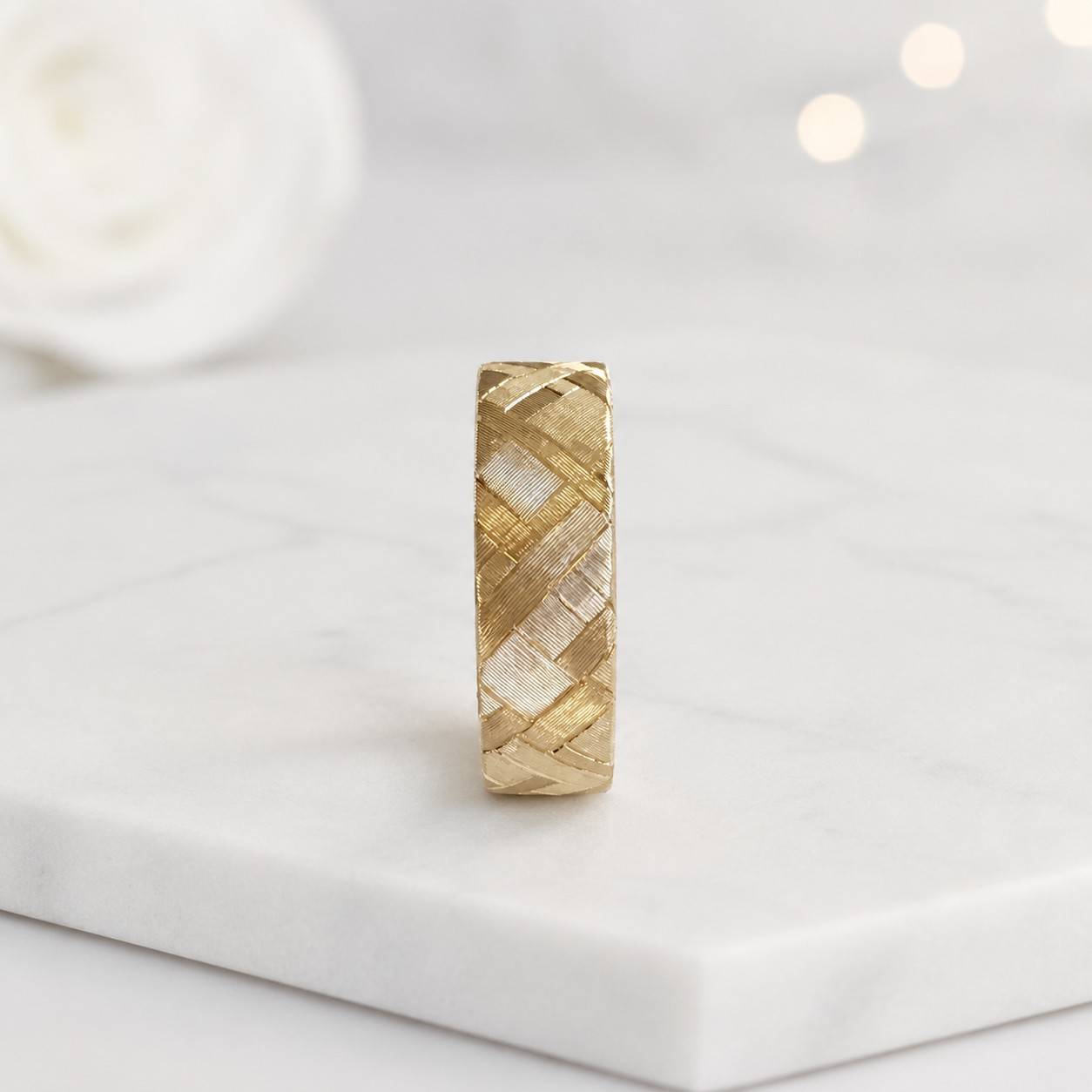 woven pattern ring cross weave ring braid texture ring flat band ring comfort band ring smooth inside ring matte finish ring shiny edge ring wide wedding band mens band womens band