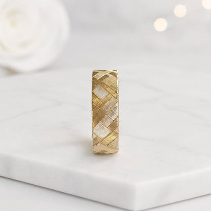 woven pattern ring cross weave ring braid texture ring flat band ring comfort band ring smooth inside ring matte finish ring shiny edge ring wide wedding band mens band womens band