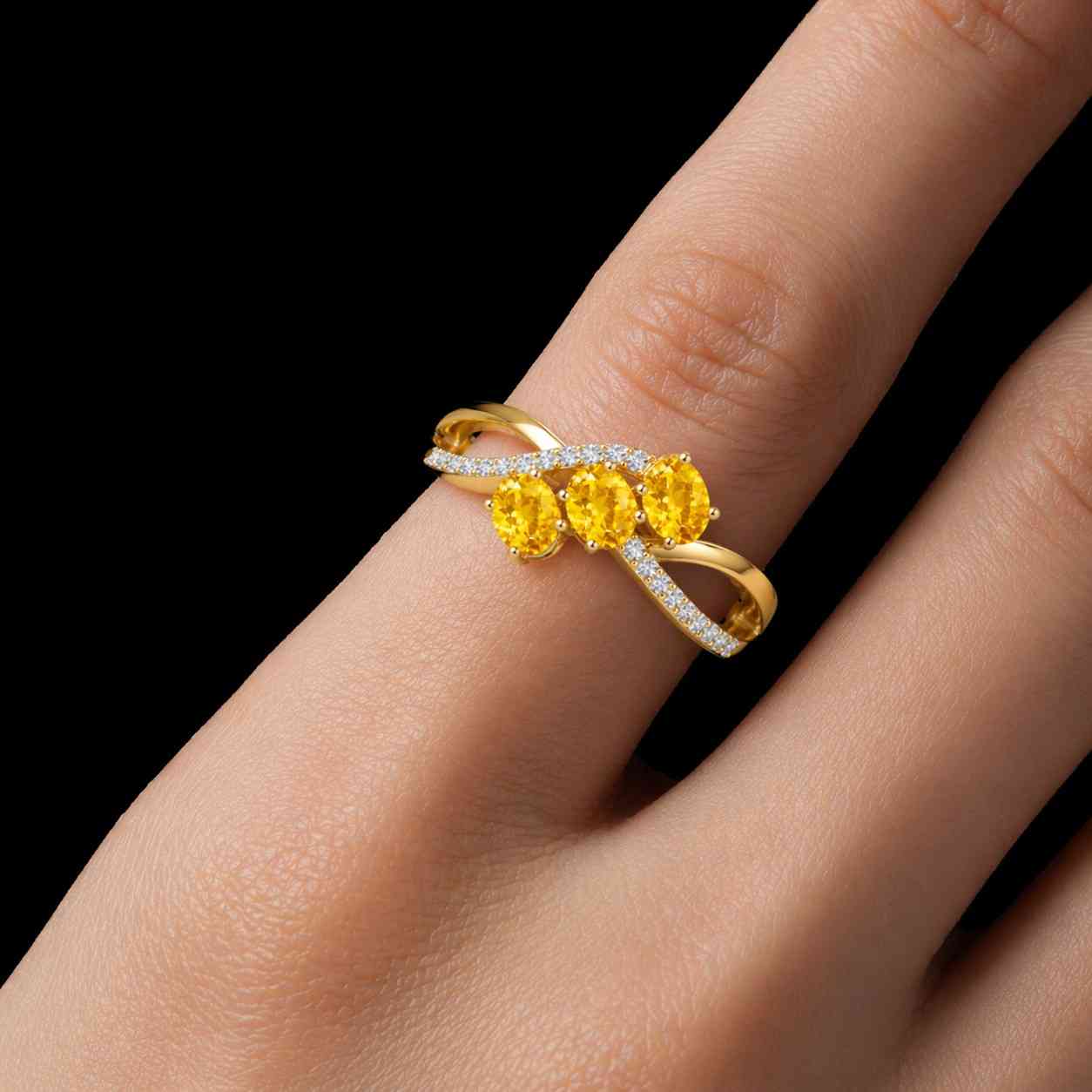 yellow gemstone ring gold ring three stone ring oval stone ring crossover ring twisted band ring infinity ring statement ring women ring fine jewelry gemstone jewelry yellow stone ring crystal ring promise ring