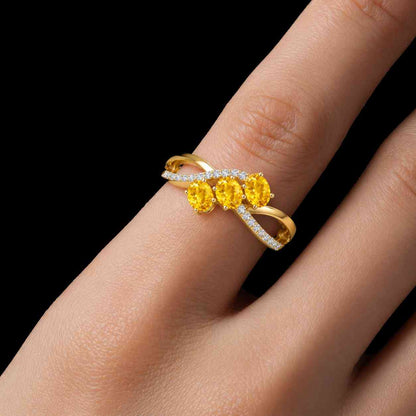 yellow gemstone ring gold ring three stone ring oval stone ring crossover ring twisted band ring infinity ring statement ring women ring fine jewelry gemstone jewelry yellow stone ring crystal ring promise ring