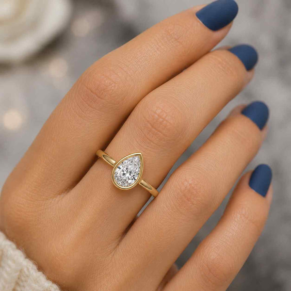 yellow gold ring lab diamond ring pear diamond ring bezel ring solitaire ring 1 ct ring 2 ct ring