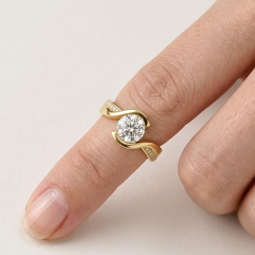 yellow gold ring statement engagement ring unique engagement ring designer engagement ring luxury engagement ring fine ring jewelry women jewelry bridal accessory proposal jewelry ring setting center diamond ring