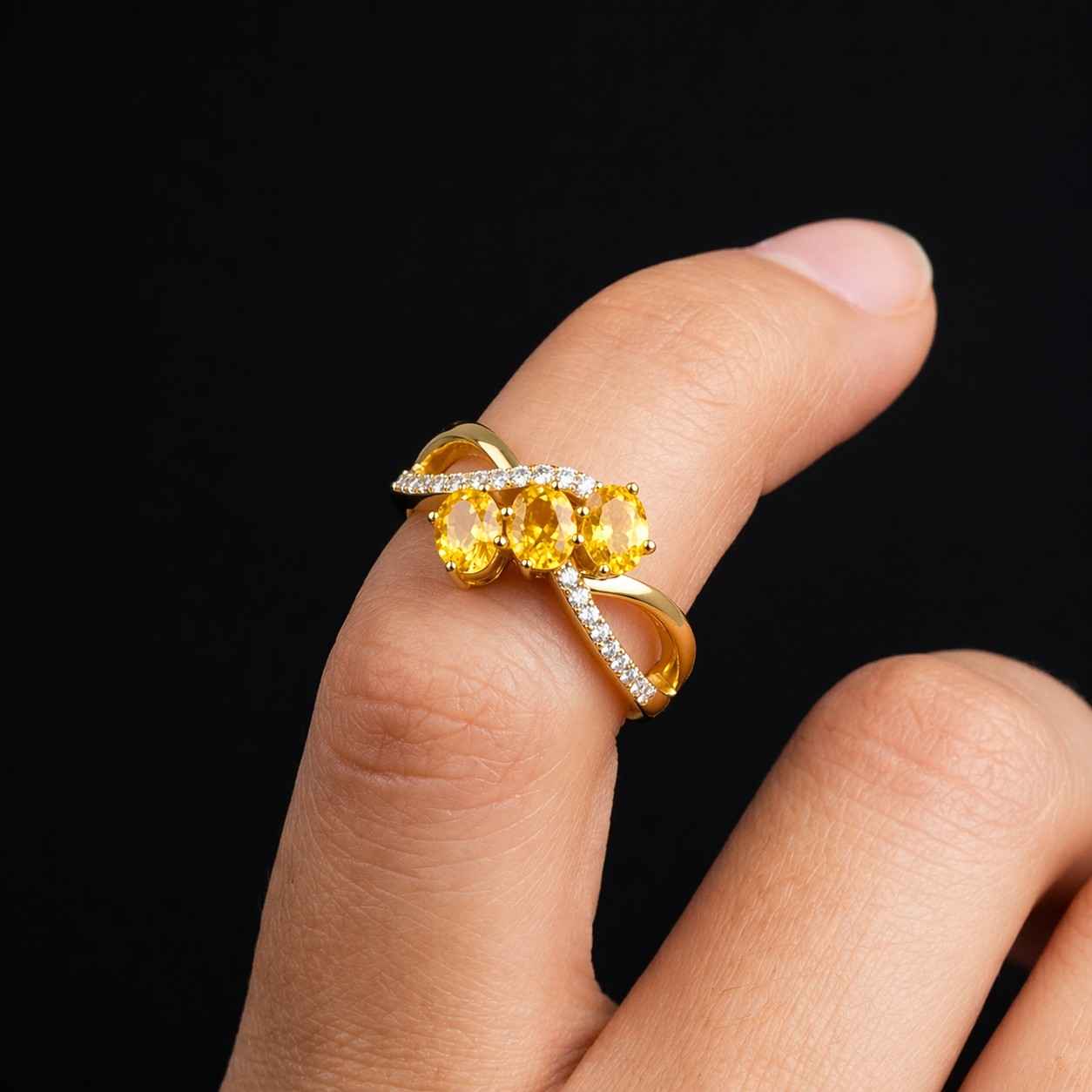 yellow sapphire ring sapphire ring gold ring three stone ring oval sapphire ring crossover ring twisted band ring infinity ring gemstone ring women ring fine jewelry statement ring luxury ring bridal ring promise ring