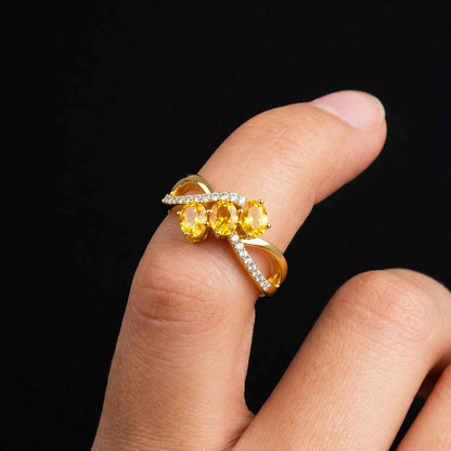 yellow sapphire ring sapphire ring gold ring three stone ring oval sapphire ring crossover ring twisted band ring infinity ring gemstone ring women ring fine jewelry statement ring luxury ring bridal ring promise ring